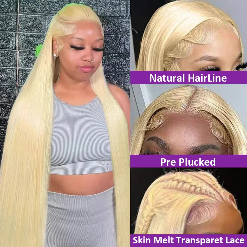 30 40 Inch 613 Honey Blonde 13x4 Lace Front Human Hair Wigs Color Straight 250 Density 13x6 HD Transparent Frontal Wig For Women