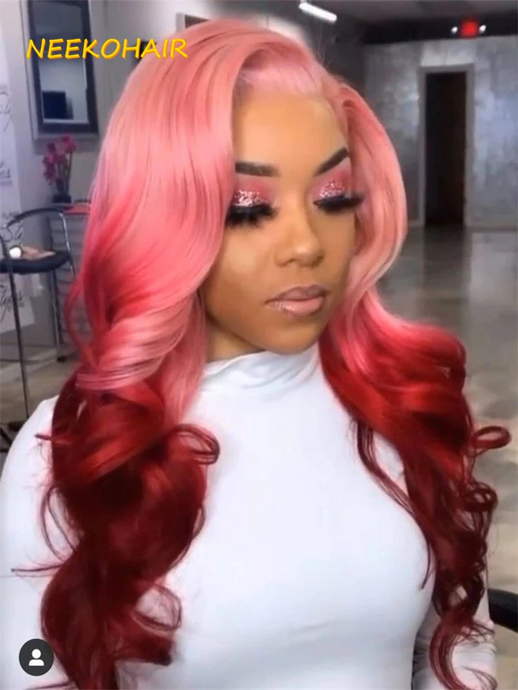 13x4 Transparent Lace Frontal Wig Hair Ombre Colored Ombre Pink Ombre Red Ombre Ginger Lace Front Wigs Human Hair Wigs For Women