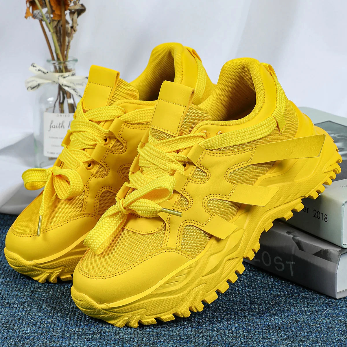 Yellow Women Shoes Fashion Luxury Origin Platform Chunky Casual Sneaker Autumn Sports Tennis Women Shoes Plus Size