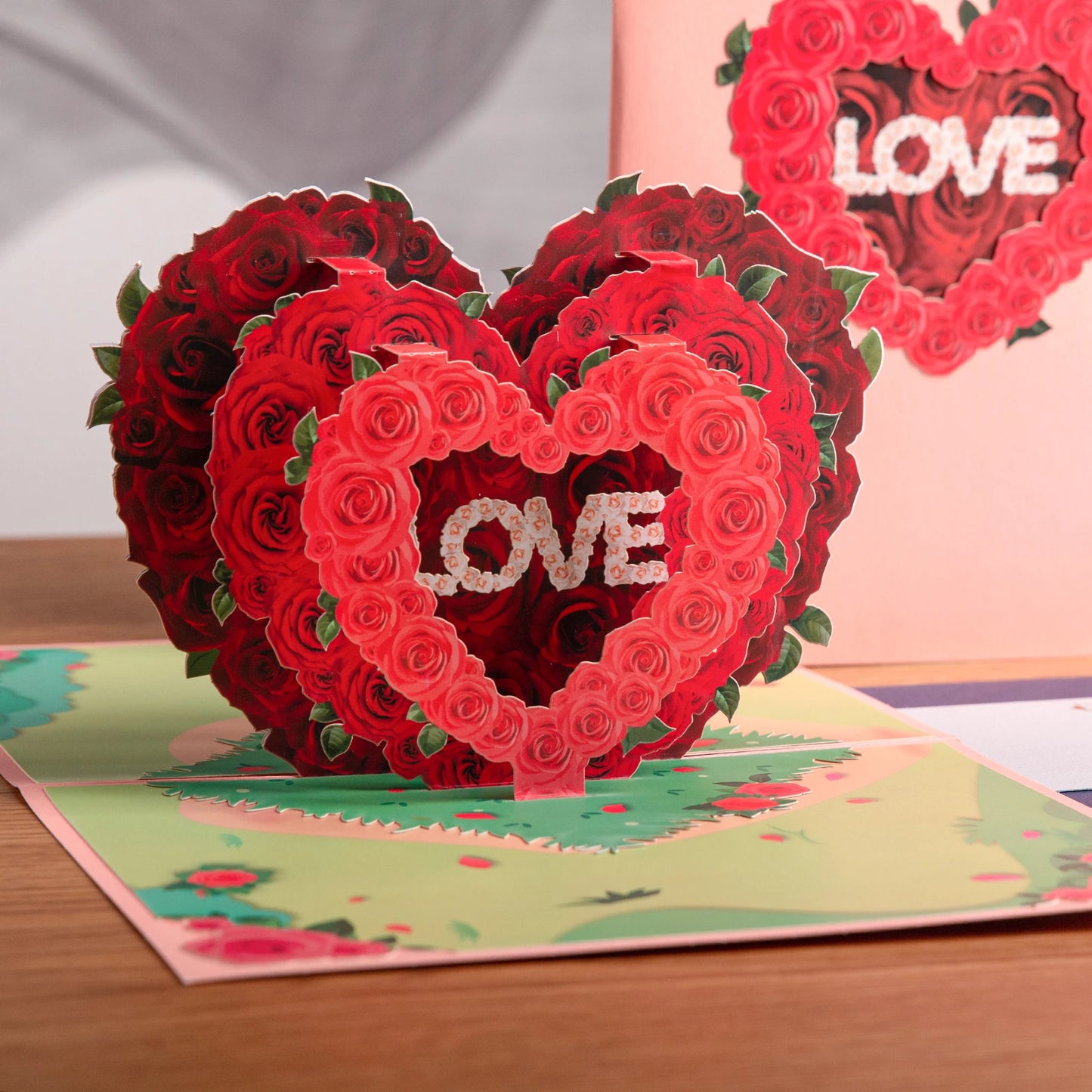 Valentine's Day Gift 3D Pop Up Card Anniversary Wedding Birthday for Wife Husband Greeting Cards with Envelope and Note Card