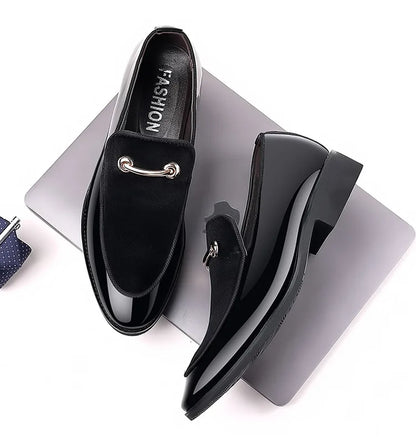 Men's Party Shoes Black Luxury Mens Formal Leather Shoes Slip on Patent Leather Business Casual Shoes Loafers Large Size Zapatos