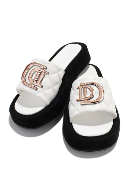 Women's Diamond Grid Luxury Decor Flat Sandals Charm Design Open-toe Vacation Casual Slides Party Elegant Office-Ladies Shoes