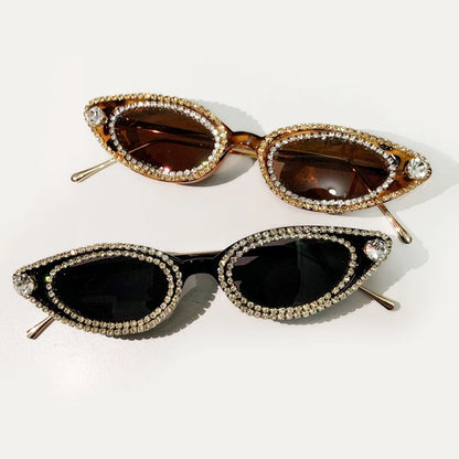 Unique Diamond Fashion Sunglasses Women Luxury Rhinestone Cat Eye Eyewear Female Trend Small Frame Ladies Sun Glasses UV400