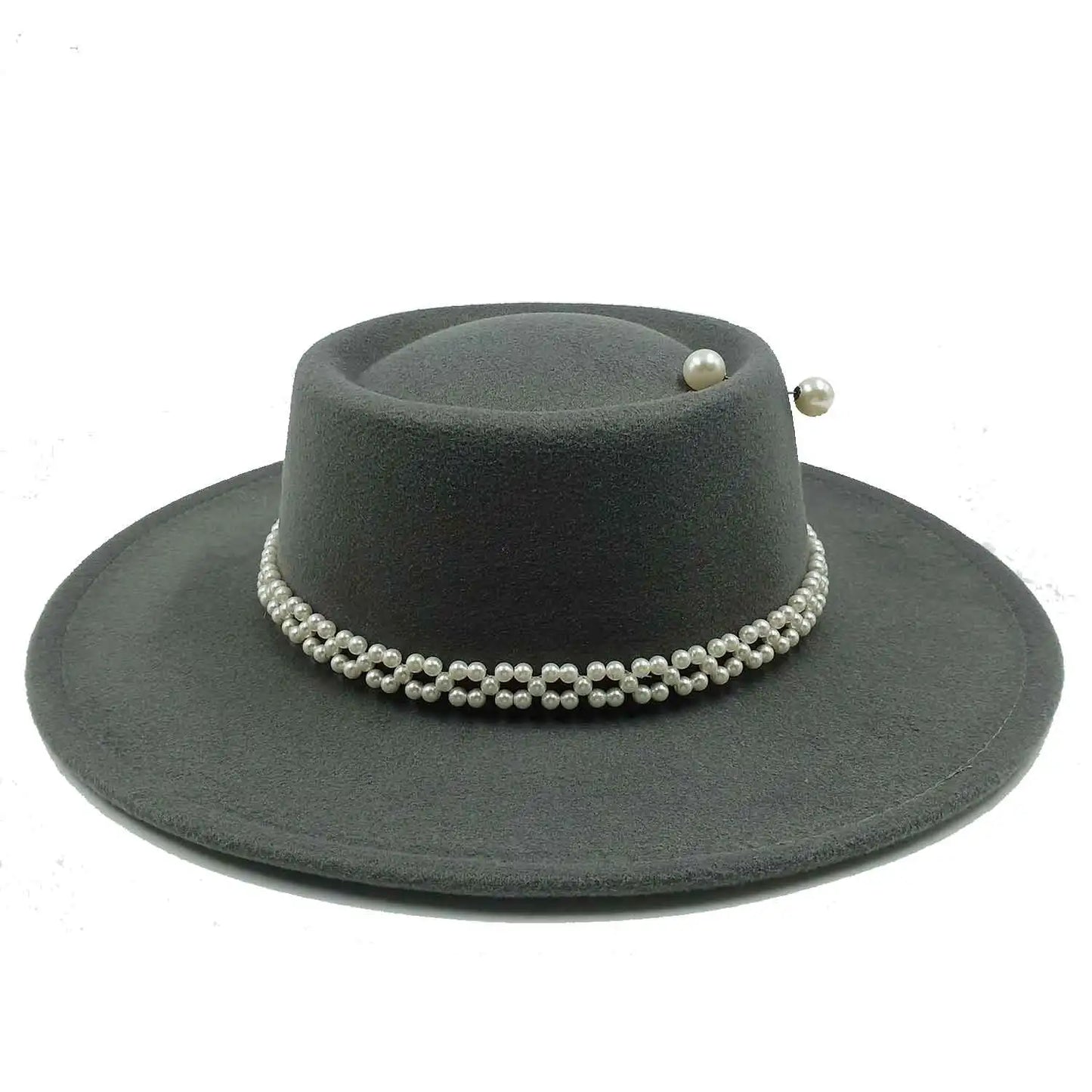 Women's Pearl Chain Fedora High Fashion with Pearl Pins Bump Cap Black White Autumen Winter Ladies Fedoras Wide Brim Girl Hat