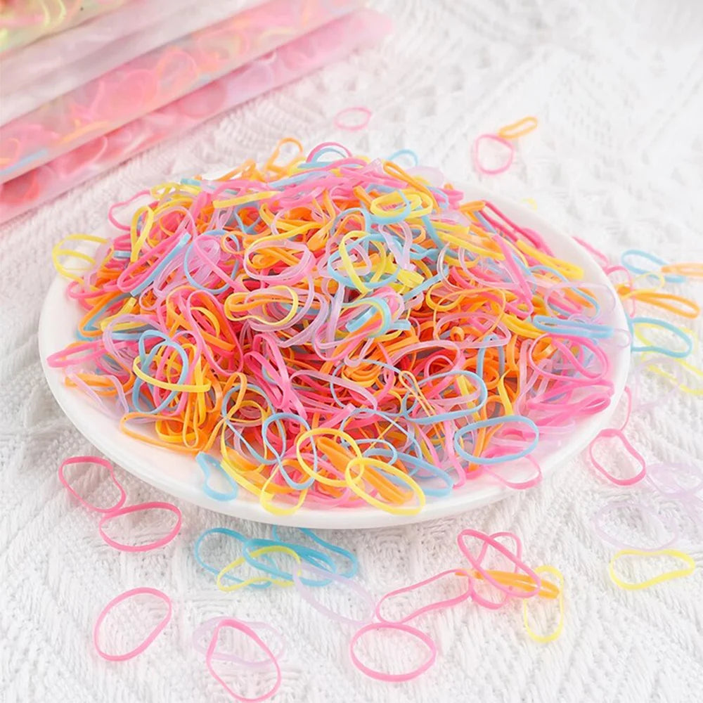 1000Pcs Colorful Disposable Hair Bands Girls Elastic Rubber Band Kids Ponytail Holder Headband Children Hair Accessories