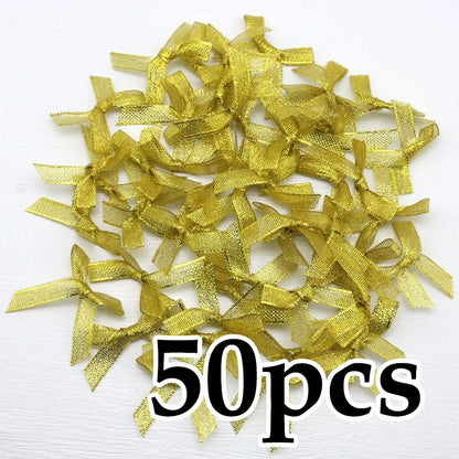 (50 Pcs) 4*4cm Colourful Ribbon Bows Small Size Polyester Satin Ribbon Bow Flower DIY Craft Decoration