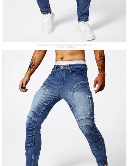 Trendy Jeans Men's Small Straight Leg Denim Design Pants New Slim Fit Small Hole Long Pants High Street Classic High Quality