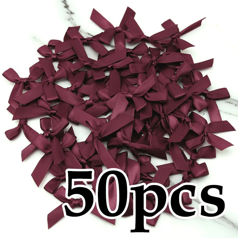 (50 Pcs) 4*4cm Colourful Ribbon Bows Small Size Polyester Satin Ribbon Bow Flower DIY Craft Decoration