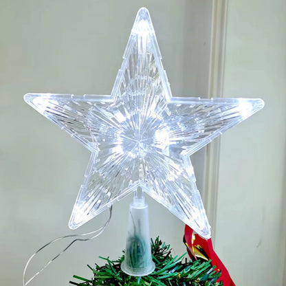 15CM LED Transparent Five-pointed Star Merry Christmas Tree Toppers Cristmas Decorations for Home Xmas Ornaments Navidad 2023