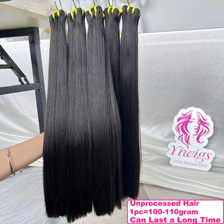 Yiwigs 15A Bone Straight Double Drawn 100% Human Hair Bundles 10-30 inches Unprocessed Raw Hair Weave Extensions For Women