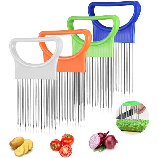 Stainless Steel Onion Needle Fork Pine Meat Needle Vegetable Fruit Slicer Tomato Cutter Cutting Holder Kitchen Accessorie Tool