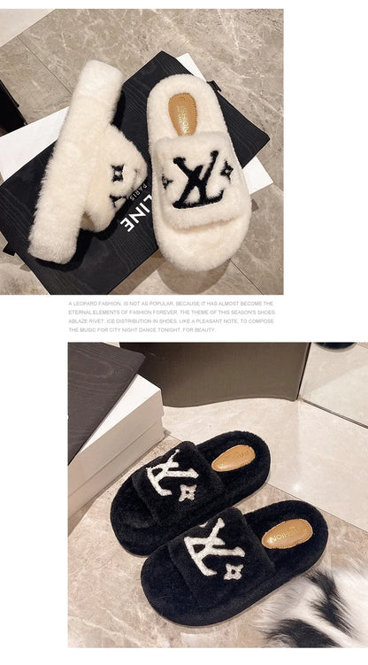 women's slippers solid color fluffy slippers women's winter fashion New women's shoes  thickened warm floor cotton slippers