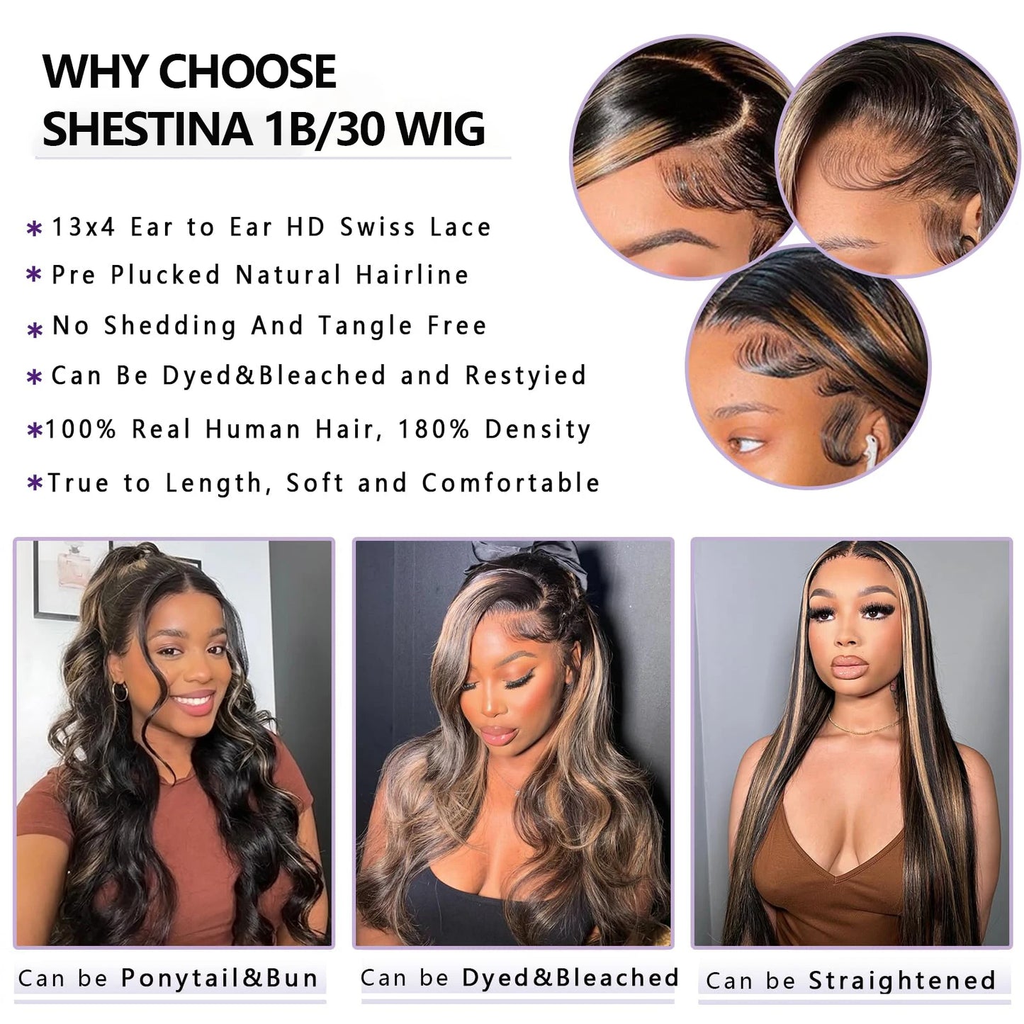 1B/30 Body Wave Highlight Wig Human Hair 30 Inch 13x4 HD Lace Frontal Wig 180 Density Natural Brazilian Hair Wig For Black Women