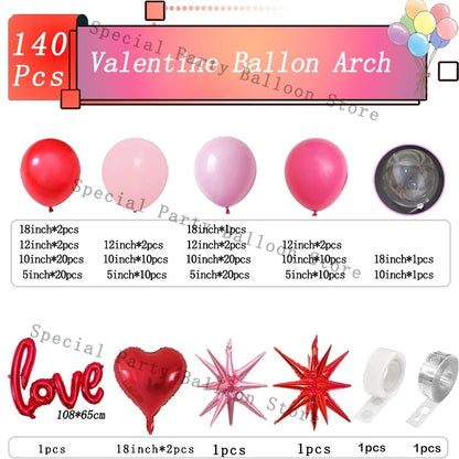 Valentine Decoration Balloon Garland Arch Kit Rose Red Heart Love Balon for Wedding Anniversary Valentine Day Gift 14 De Febrero