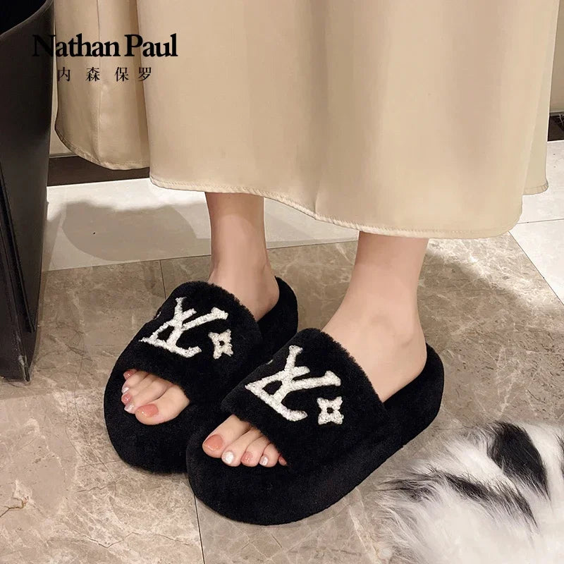 women's slippers solid color fluffy slippers women's winter fashion New women's shoes  thickened warm floor cotton slippers