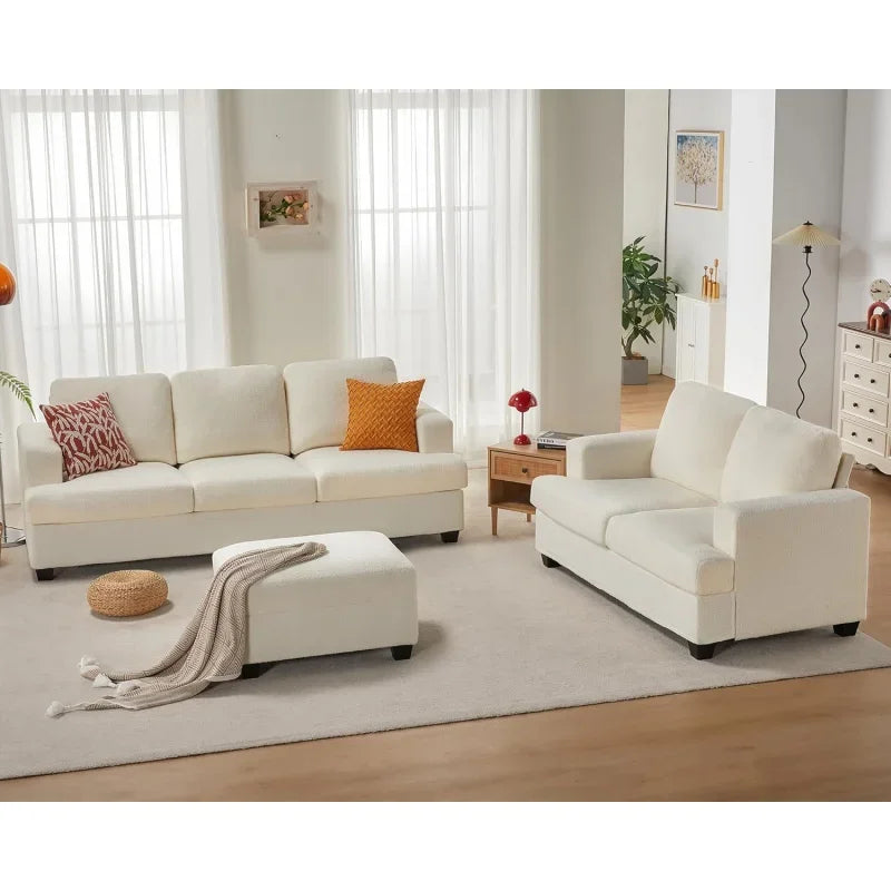 VAcc Sofa,2 Piece Set Comfy Couch with Extra Deep Seats,Modern Sofa- Sofa Couch for Living Room Apartment Lounge,Offwhite Bouc