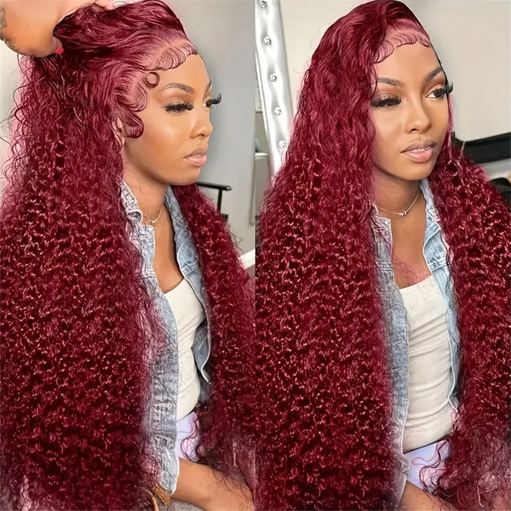 13x4 13x6 Burgundy Deep Wave Frontal Wig Curly Wigs Human Hair 100% Colored 99j Red Lace Front Human Hair Wigs For Black Women