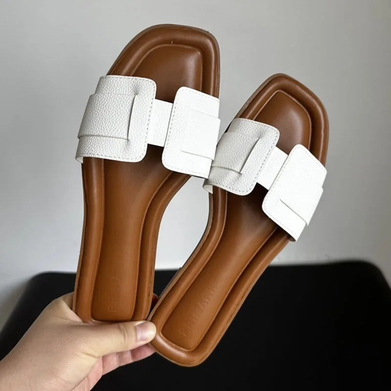 Women Fashion Slippers Summer Outdoors Beach Slippers Soft Flats Home slippers Female Luxury Leather Sandals Casual Slides Shoes