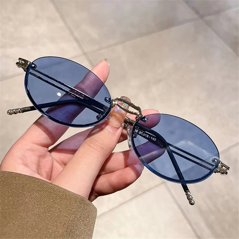 Vintage Metal Punk Sunglasses Rimless Oval Sun Glasses Trendy Frameless Shades UV400 Protection Gradient Glasses