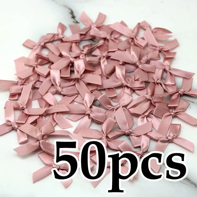 (50 Pcs) 4*4cm Colourful Ribbon Bows Small Size Polyester Satin Ribbon Bow Flower DIY Craft Decoration