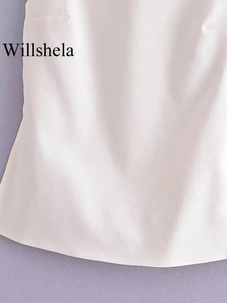 Willshela Women Fashion Solid Lace Up Backless Camisole Vintage Thin Straps Square Collar Female Chic Lady Tops