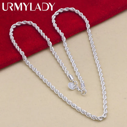 16-24inch for women men Beautiful fashion 925 Sterling Silver charm 4MM Rope Chain Necklace fit pendant high quality jewelry