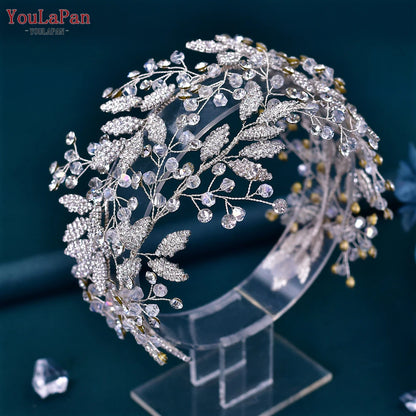 YouLaPan Luxury Bridal Hair Tiara Rhinestone Headband Handmade Wedding Hair Accessories Women Headdress Pageant Headpiece HP398