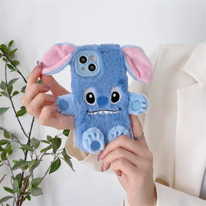 Soft Stitch Plush Phone Case For Samsung Galaxy S24 Ultra S23 Plus S22 S21 S20 FE S10 S9 S8 Cute 3D Cartoon Furry Warm Fur Cover