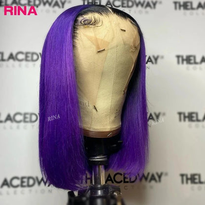 1B Purple Straight Bob Wig Human Hair 13x4 Lace Front Wigs Pre Plucked with Baby Hair Short 180 % Lace Frontal Wig For Women