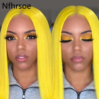 Yellow Colored Bob Wig 13x4 Lace Front Human Hair Wigs Short Straight Lace Front Wig Transparent Lace Wigs For Women Human Hair