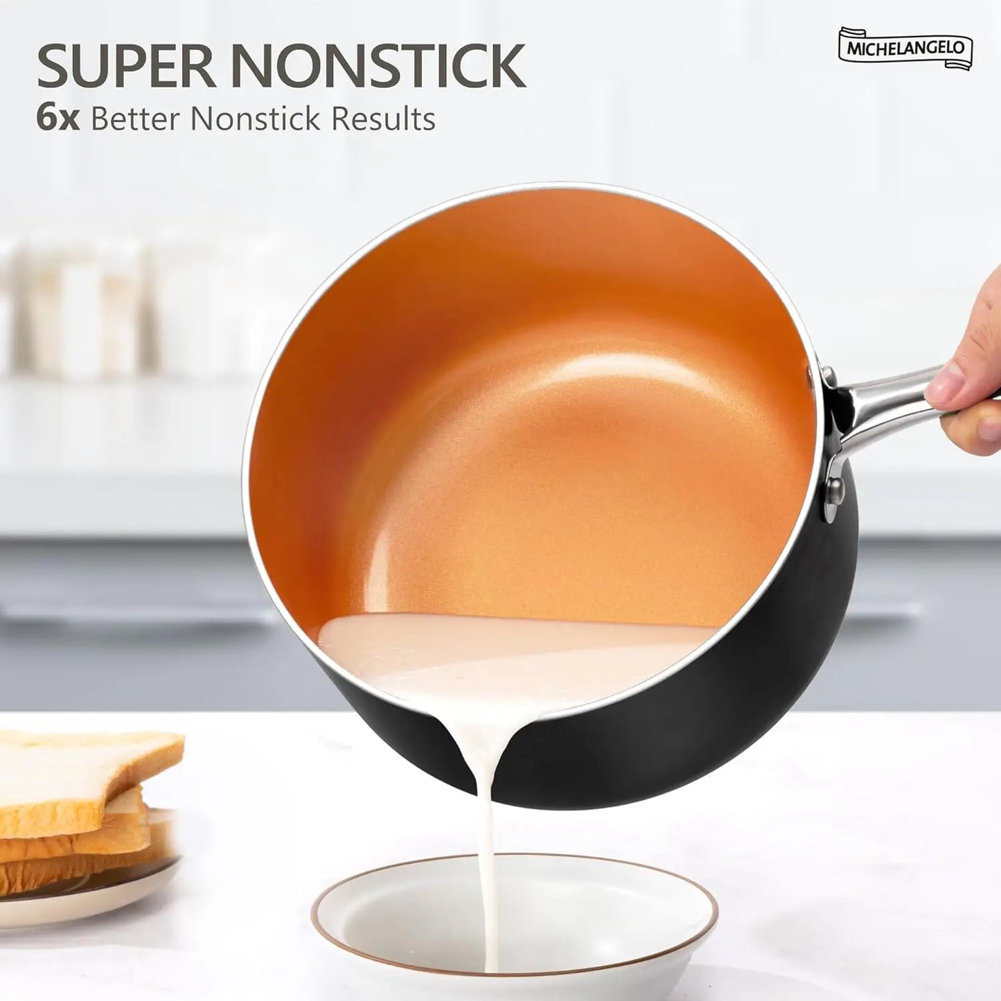 Ultra Nonstick Saucepan Set of 3, Ceramic Saucepans with Lids, 1 Qt & 2 Qt & 3 Qt Small Pot Set, Copper Sauce Pan with Lid