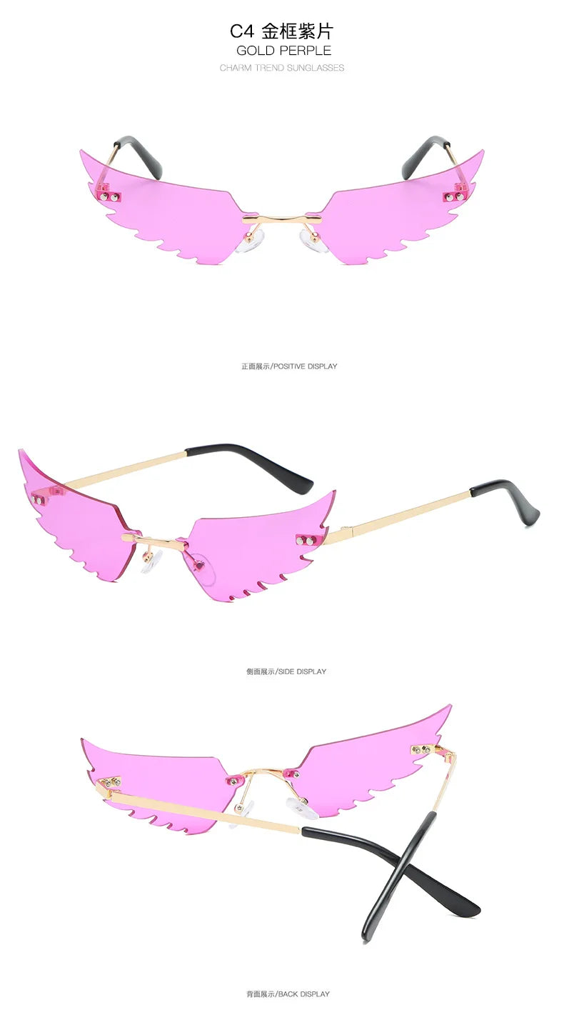 2024 new rimless glasses personalised wings runway fashion women's sunglasses