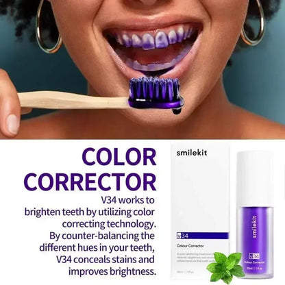 V34 30ml Purple Whitening Toothpaste Remove Stains Reduce Yellowing Care For Teeth Gums Fresh Breath Brightening Teeth New