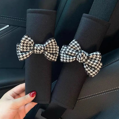 1Pcs Cute Women Bowknot Soft Plush Car Seat Belt Cover Velvet Auto Seat Belt Shoulder Strap Harness Cushion Protector Pads