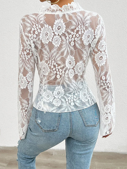 Women's Summer Long Sleeve Lace See-through Sexy Blouse,Shirts & Blouses,Women Clothing,Womens Tops And Blouses,Tops For Women