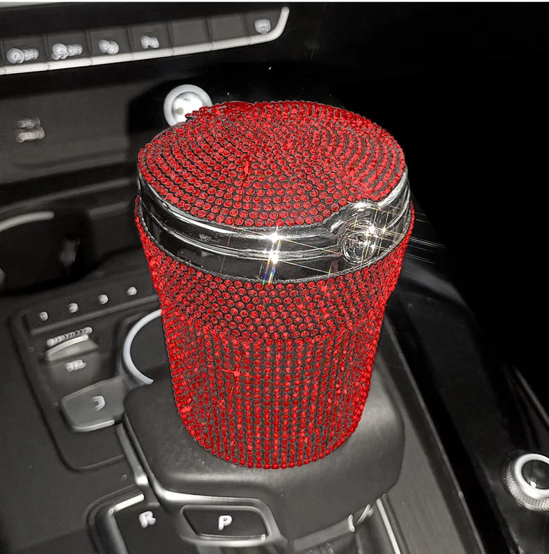 Crystal Diamond Car Ashtray Auto Portable Bling Cigarette Smokeless with LED Light Indicator Car Accessories for Women