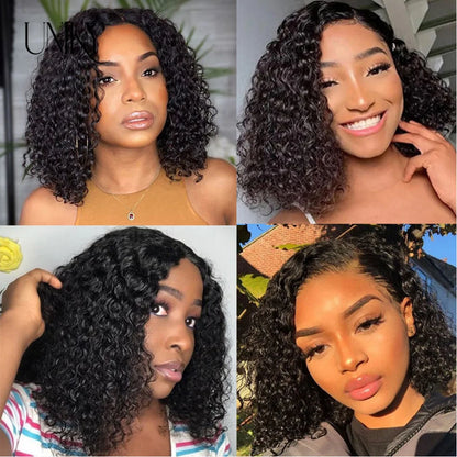 Water Wave Lace Wigs 180Density Transparent 4x4 Closure Lace Wigs For Women Deep Curly Bob Wig Side Part T Part Human Hair Wigs