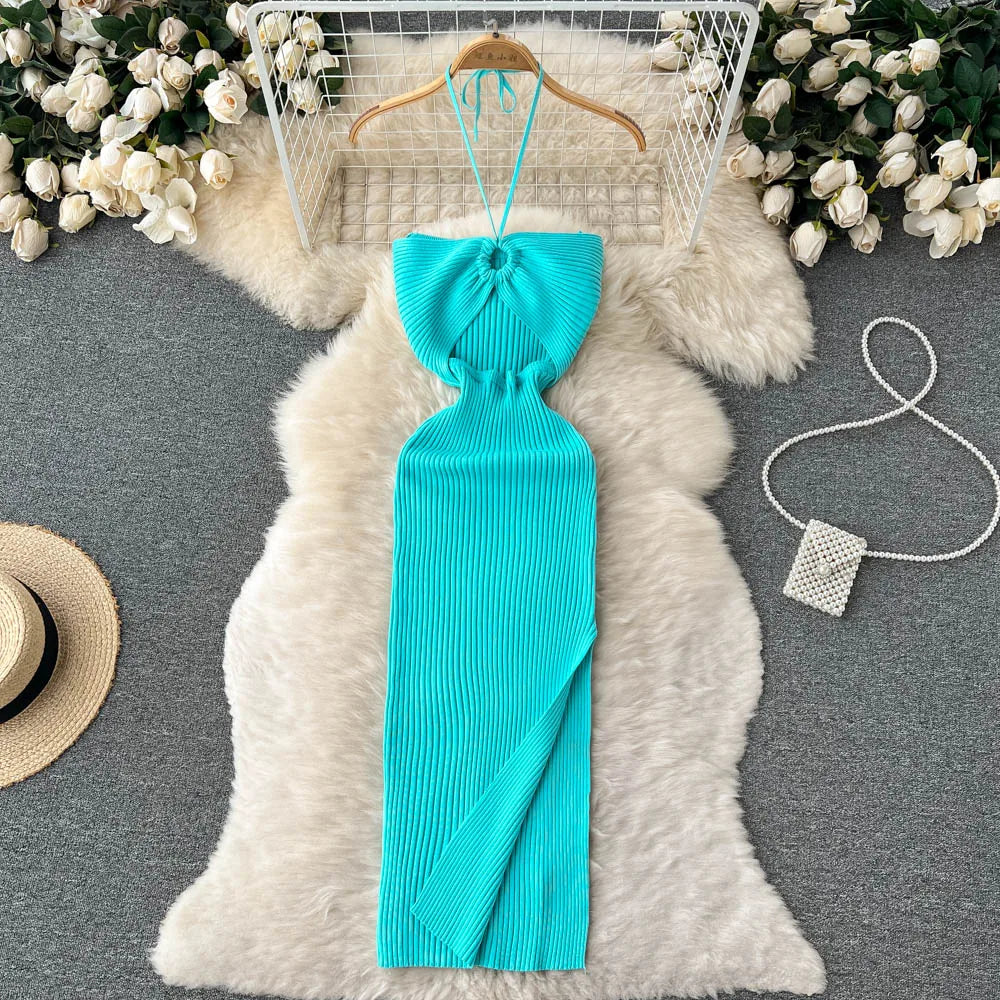 YuooMuoo Chic Fashion Sexy Package Hips Split Knitted Summer Dress Women Slim Elastic Bodycon Party Dress Streetwear Outfits