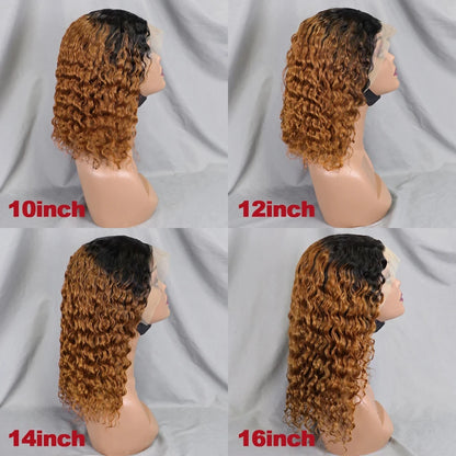 13x4 Lace Front Wigs 200% Density Bob Water Wave Wig 4/27 Human Hair Curly Human Hair with Baby Hair Wigs for Women 10-16 Inches