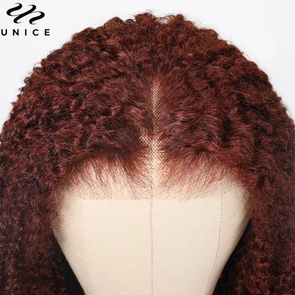 UNICE Hair Bye Bye Knots 7x5 Lace Wig Human Hair Reddish Brown Kinky Curly Wigs Pre Cut Pre Bleached Glueless Wig Ready To Wear