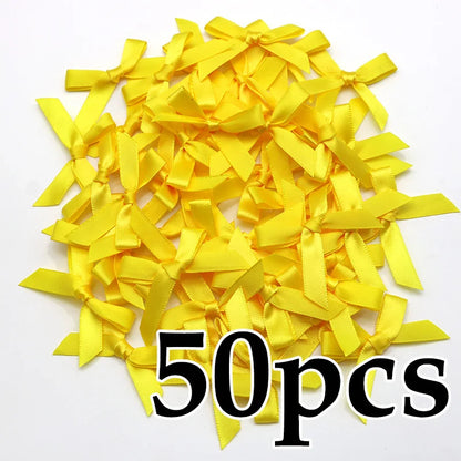 (50 Pcs) 4*4cm Colourful Ribbon Bows Small Size Polyester Satin Ribbon Bow Flower DIY Craft Decoration