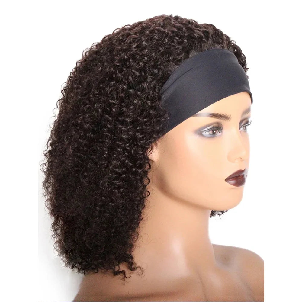 Water Wave Headband Wig Kinky Curly Human Hair Wigs For Women BrazilianFull Machine Made Remy Human Hair Wig Scarf Wig