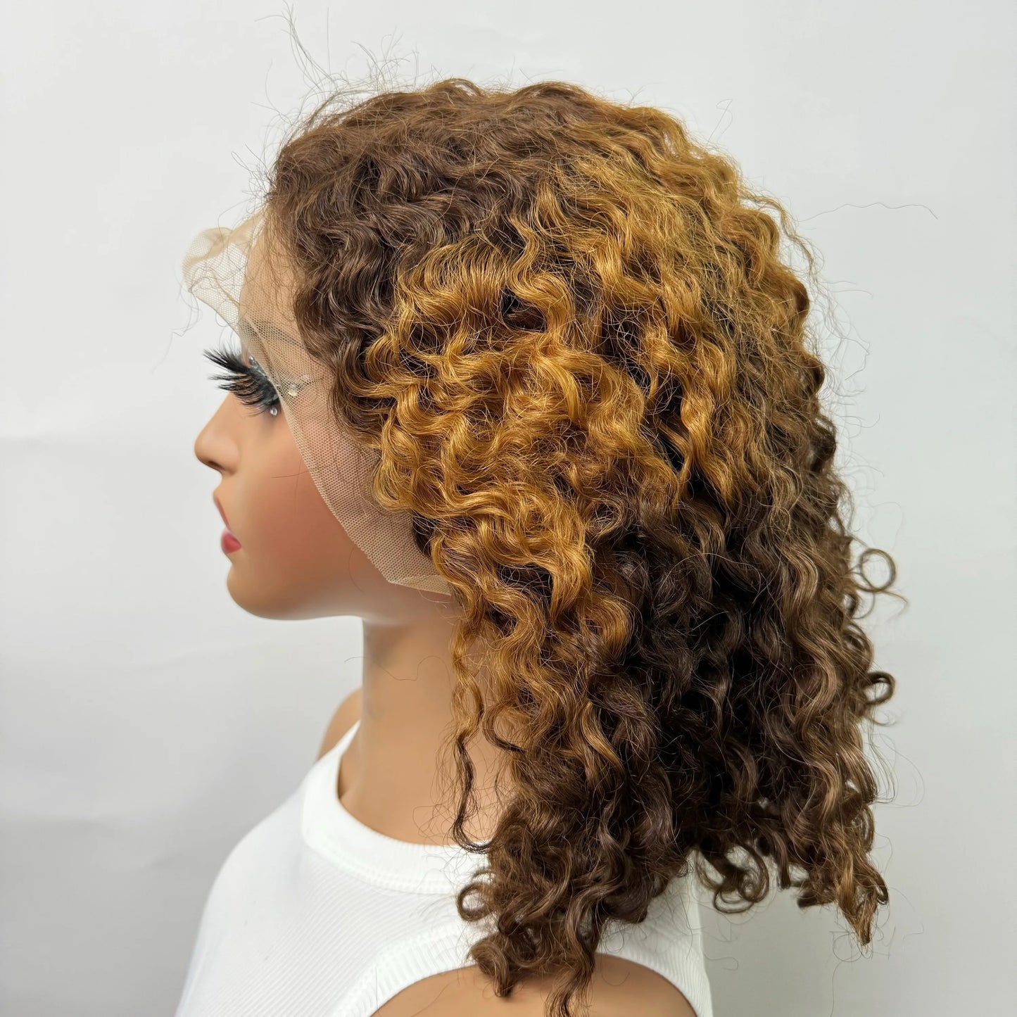 13x4 Lace Front Wigs 200% Density Bob Water Wave Wig 4/27 Human Hair Curly Human Hair with Baby Hair Wigs for Women 10-16 Inches