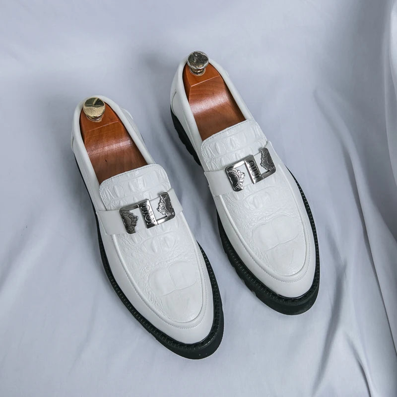 White Loafers Mens Party and Business Loafers Thick Soled Men Dress Platform Shoes Comfortable Slip-On Fashion New Casual Shoes