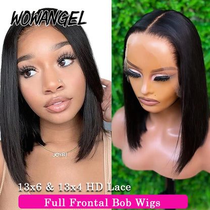 Wow Angel 13X4/13x6 HD Lace Full Frontal Short Bob Human Hair Wigs Straight Bob Wigs Bleached Knots Pre-Plucked Hair For Woman