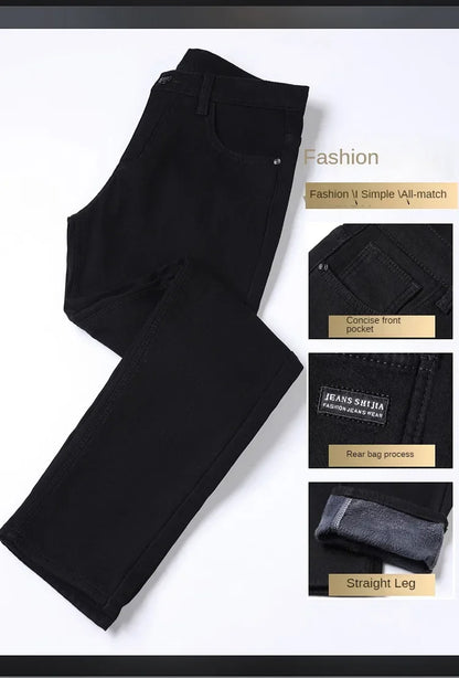 Wthinlee Men Brushed  Fashion Winter Jeans Men Slim Fit Stretch Thick Velvet Pants Warm Jeans Casual Fleece Trousers Male