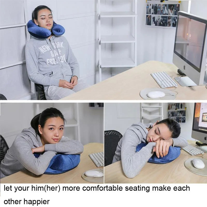 U-Shape Travel Pillow for Airplane Inflatable Neck Pillow Travel Accessories Comfortable Pillow for Sleep Home Textile Blue