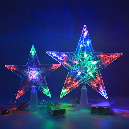 15CM LED Transparent Five-pointed Star Merry Christmas Tree Toppers Cristmas Decorations for Home Xmas Ornaments Navidad 2023