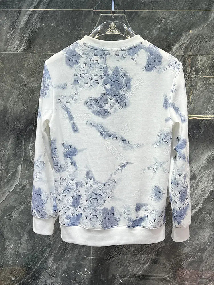 Trend Versatile Sping Autumn New Men O-Neck Graffiti Printing Contrast Color Fashion Luxury Casual Long Sleeve Sweatshirts Tops