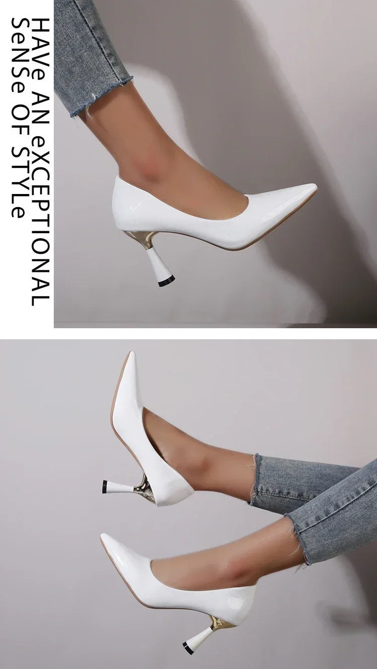 Shoes Woman 2024 Trend New Summer Red Heels Elegant Woman Black Heeled Pointed Toe Pumps Dress Leather White Ladies Shoe